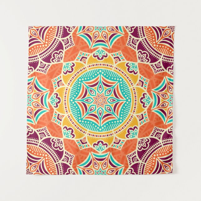 Ethnic floral seamless pattern tapestry (Front)