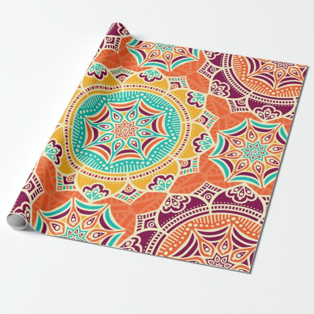 Ethnic floral seamless pattern wrapping paper (Unrolled)