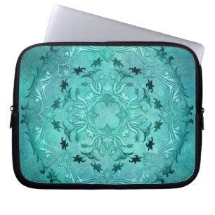 Ethnic floral turquoise grunge mandala laptop sleeve