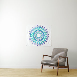 Ethnic floral turquoise grunge mandala tapestry