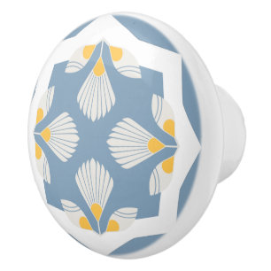 Ethnic flower geometric yellow and teal ceramic knob