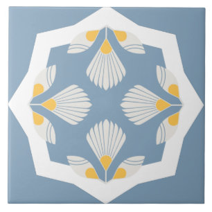 Ethnic flower geometric yellow and teal tile