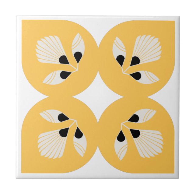 Ethnic flower ornate yellow and black   tile (Front)
