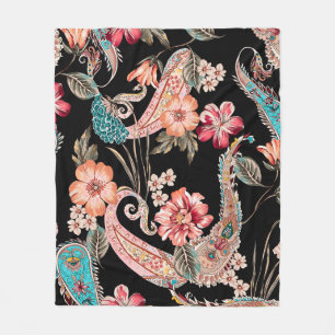 Ethnic flowers and leaves with paisley vintage ele fleece blanket