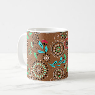 Ethnic folk abstract floral pattern retro brown coffee mug