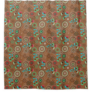 Ethnic folk abstract floral pattern retro brown shower curtain