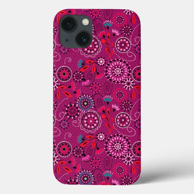 Ethnic folk abstract floral pattern retro crimson  Case-Mate iPhone case (Back)