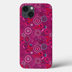 Ethnic folk abstract floral pattern retro crimson iPhone 13 case