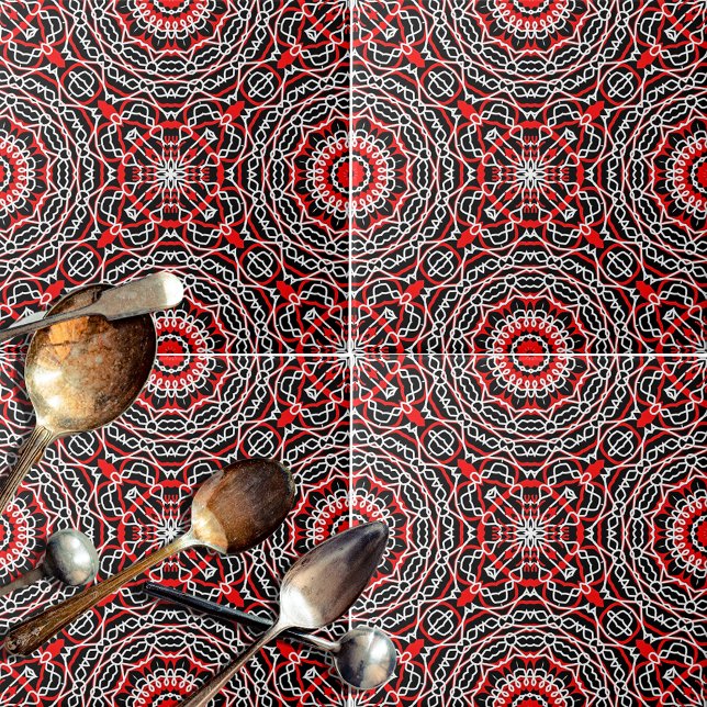 Ethnic Folk Bohemian Red Black and White Pattern Tile (Creator Uploaded)