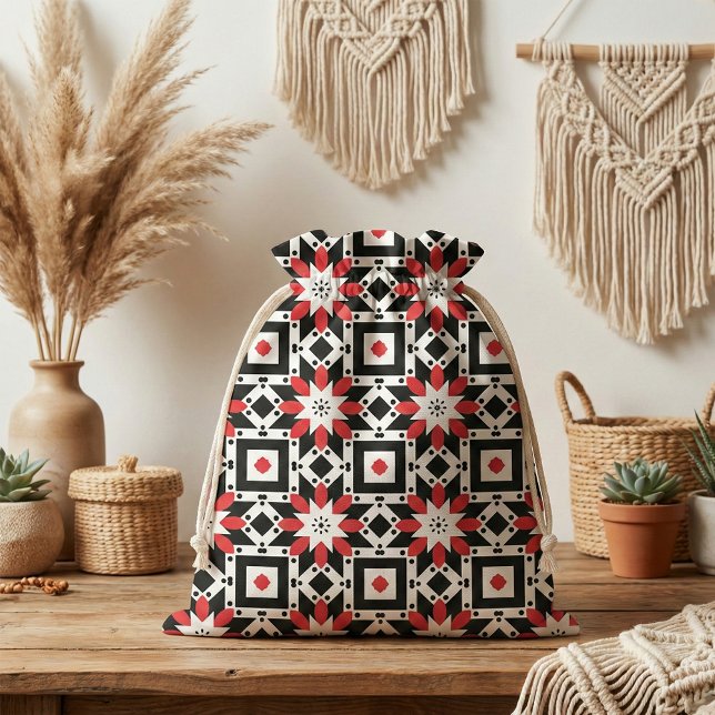 Ethnic Folk Boho Red Black White Geometric Pattern Fabric (Creator Uploaded)