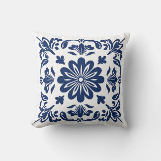 Ethnic folk ceramic tile in talavera style cushion