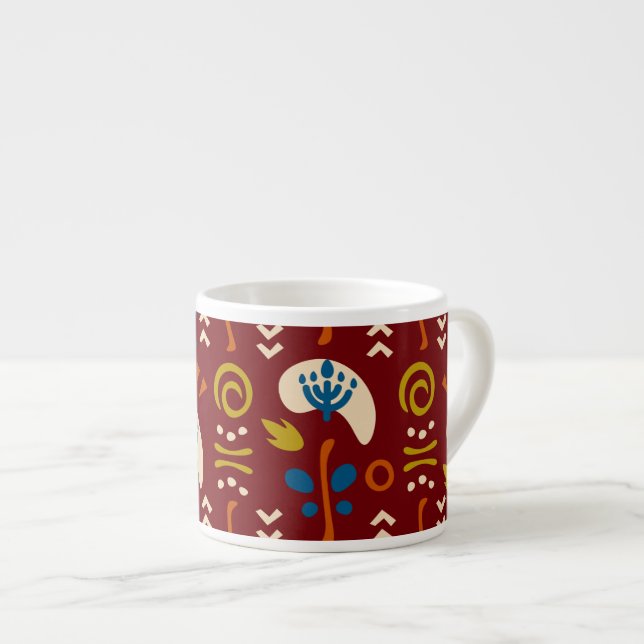 Ethnic Folk Floral Pattern Espresso Cup (Front Right)