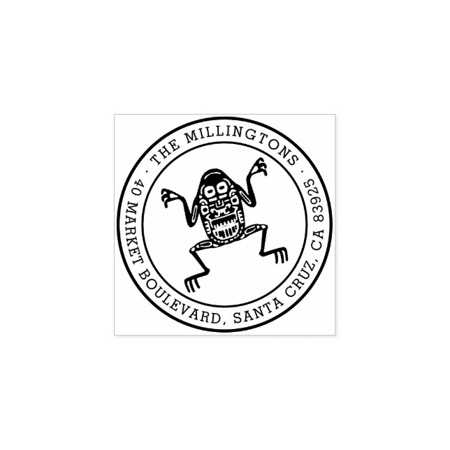Ethnic Frog | Round Family Name & Return Address Rubber Stamp (Imprint)