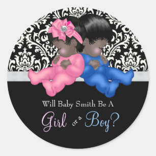Ethnic Gender Reveal Baby Shower Classic Round Sticker