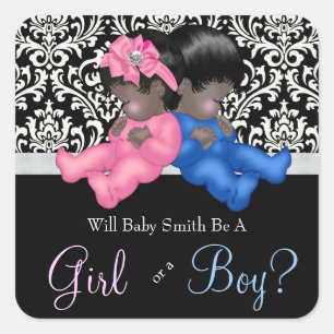 Ethnic Gender Reveal Baby Shower Square Sticker