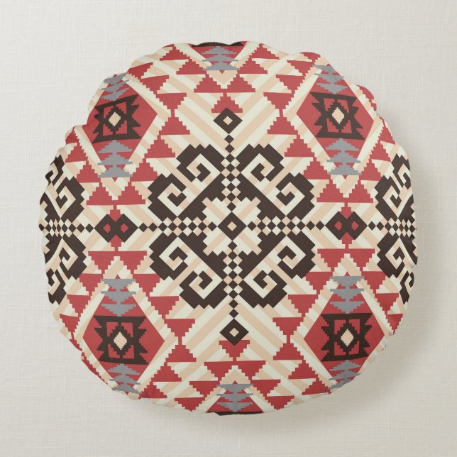 Ethnic Geometric: Abstract Seamless Round Cushion (Front)