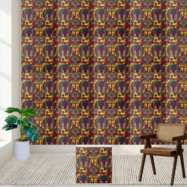 Ethnic Geometric Art with Maroon African Tribal Tile (Ethnic Geometric Art with Maroon African Tribal Ceramic Tile)
