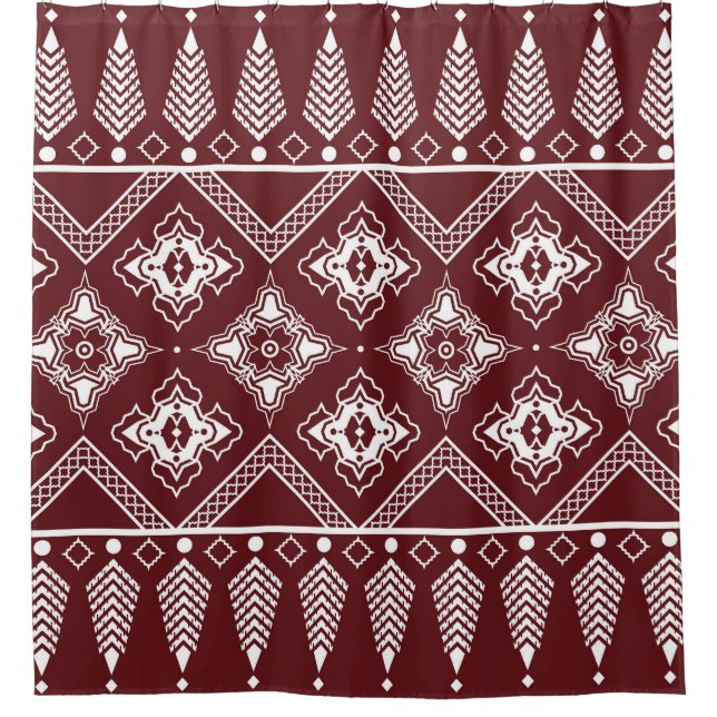Ethnic Geometric Asian Style Pattern Shower Curtain (Front)