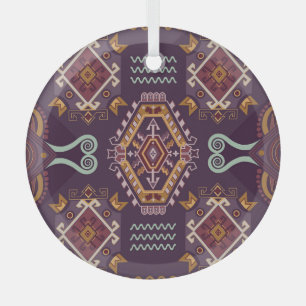 Ethnic Geometric Colourful Seamless Design Glass Tree Decoration