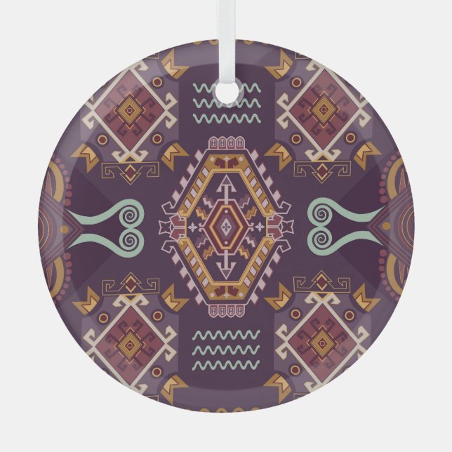 Ethnic Geometric Colourful Seamless Design Glass Tree Decoration (Front)