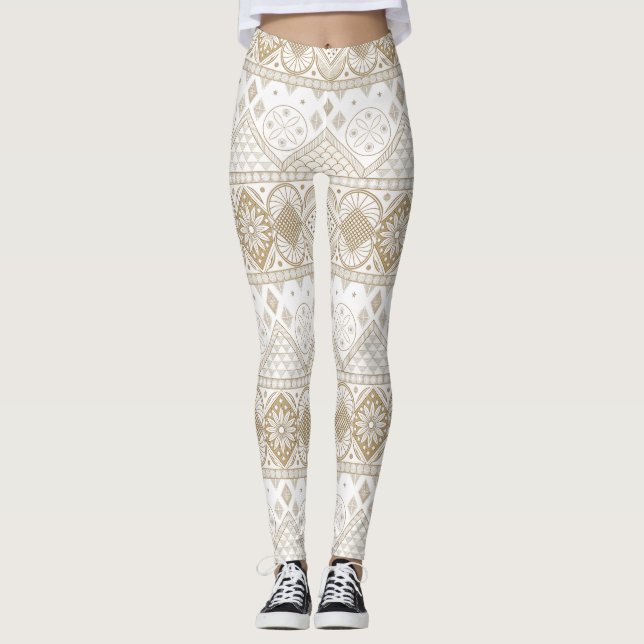Ethnic Geometric Floral Tribal Seamless Pattern 2 Leggings (Front)