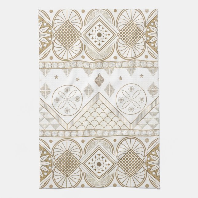 Ethnic Geometric Floral Tribal Seamless Pattern 2 Tea Towel (Vertical)