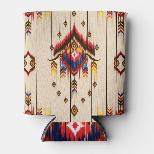 Ethnic Geometric Ikat Folklore Design. Can Cooler (Front)
