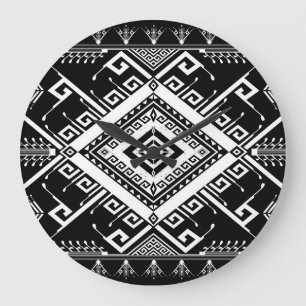 Ethnic geometric Indian border, abstract. Large Clock