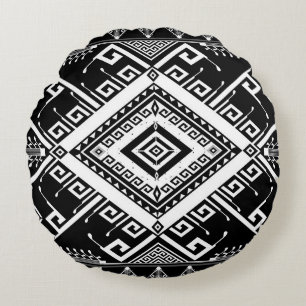 Ethnic geometric Indian border, abstract. Round Cushion