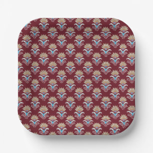 ethnic geometric paisley floral seamless pattern paper plate