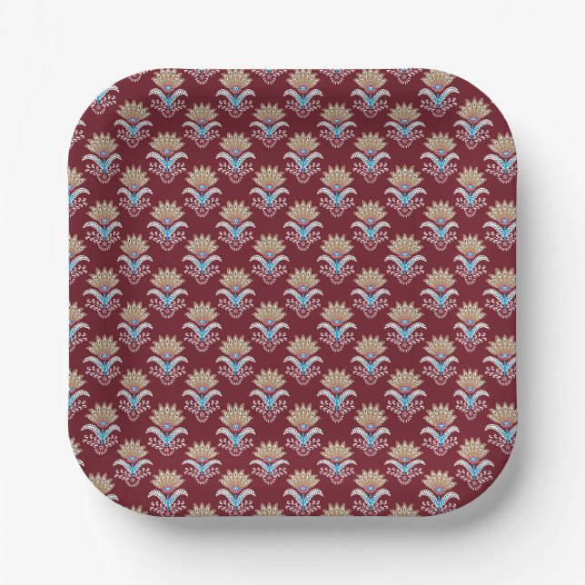 ethnic geometric paisley floral seamless pattern paper plate (Front)