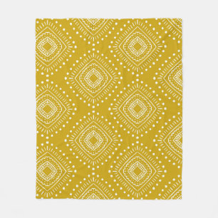 Ethnic geometric pattern: golden yellow, white fleece blanket