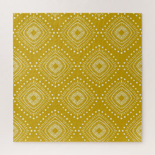 Ethnic geometric pattern: golden yellow, white jigsaw puzzle