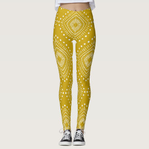 Ethnic geometric pattern: golden yellow, white leggings