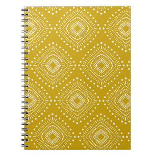 Ethnic geometric pattern: golden yellow, white notebook