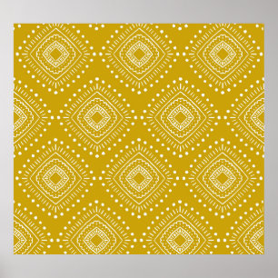 Ethnic geometric pattern: golden yellow, white poster