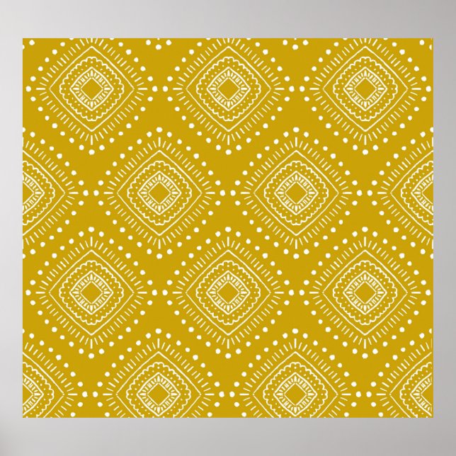 Ethnic geometric pattern: golden yellow, white poster (Front)