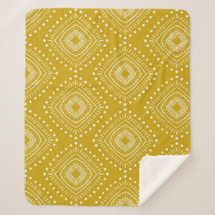 Ethnic geometric pattern: golden yellow, white sherpa blanket