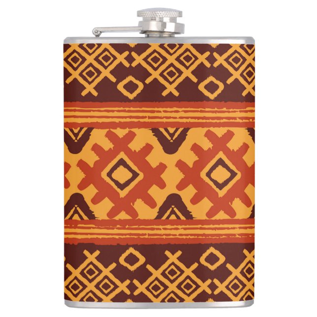 Ethnic geometric, traditional folk pattern. hip flask (Front)