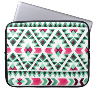 Ethnic geometric, watercolor hand-painted laptop sleeve