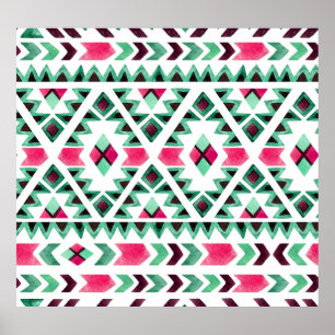Ethnic geometric, watercolor hand-painted poster
