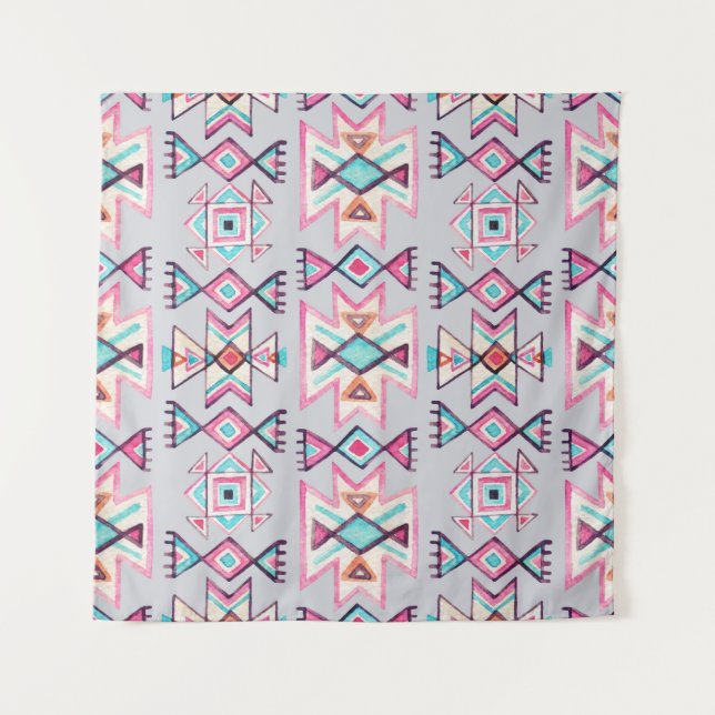Ethnic geometric, watercolor tribal pattern. tapestry (Front)