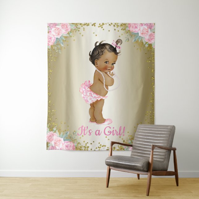 Ethnic Girl Baby Shower Backdrop Tapestry (In Situ)