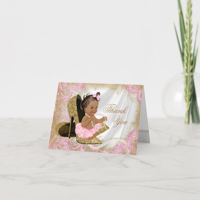 Ethnic Girl Baby Shower Thank You Note Card (Front)