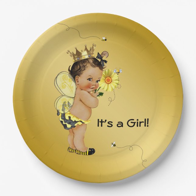 Ethnic Girl Bee Baby Shower Paper Plate (Front)