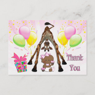 Ethnic Girl Giraffe Cupcake Baby Shower Thank You Card