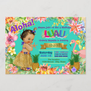 Ethnic Girl Hawaiian Luau Birthday Party Invitation