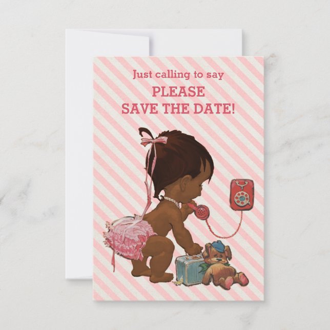 Ethnic Girl On Phone Diagonal Stripe Save The Date (Front)