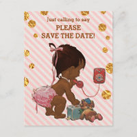 Ethnic Girl On Phone Stripes Dots Save The Date