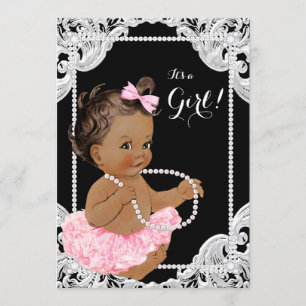 Ethnic Girl Pink Black Pearl Baby Shower Invitation